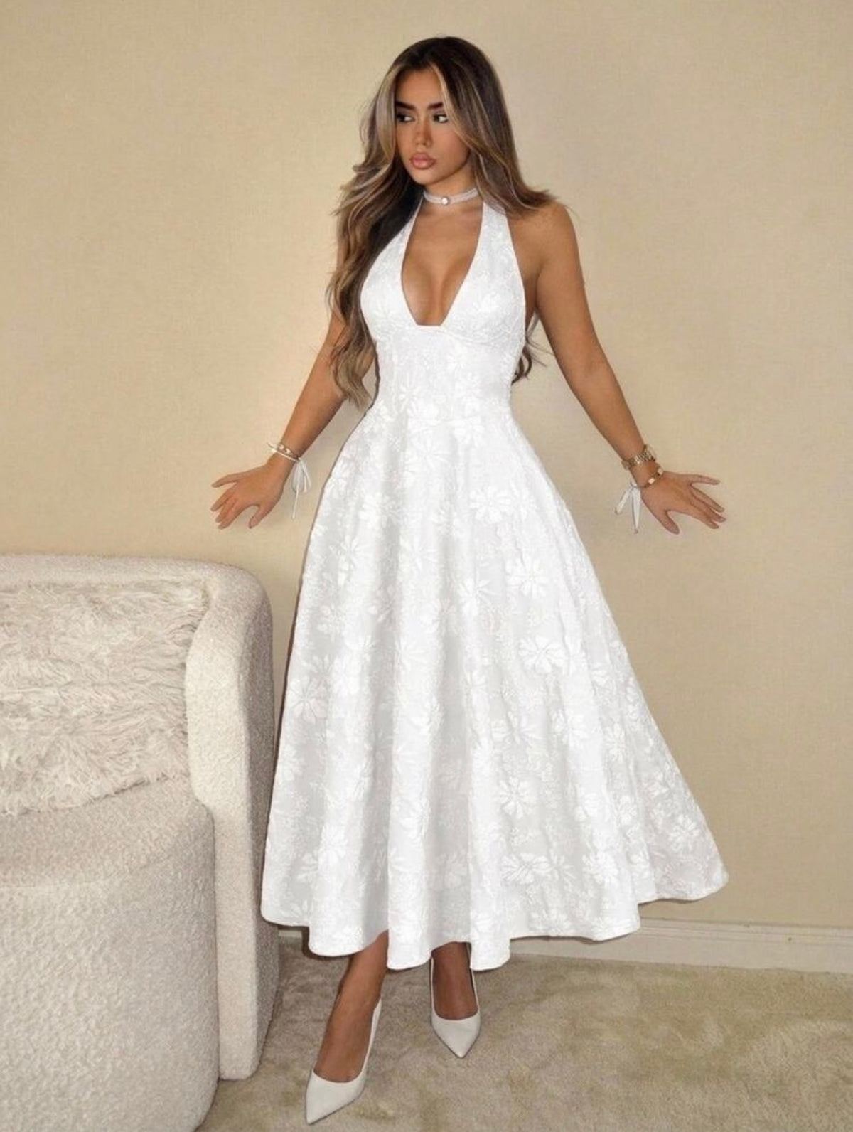 Vestido blanco largo jacquard