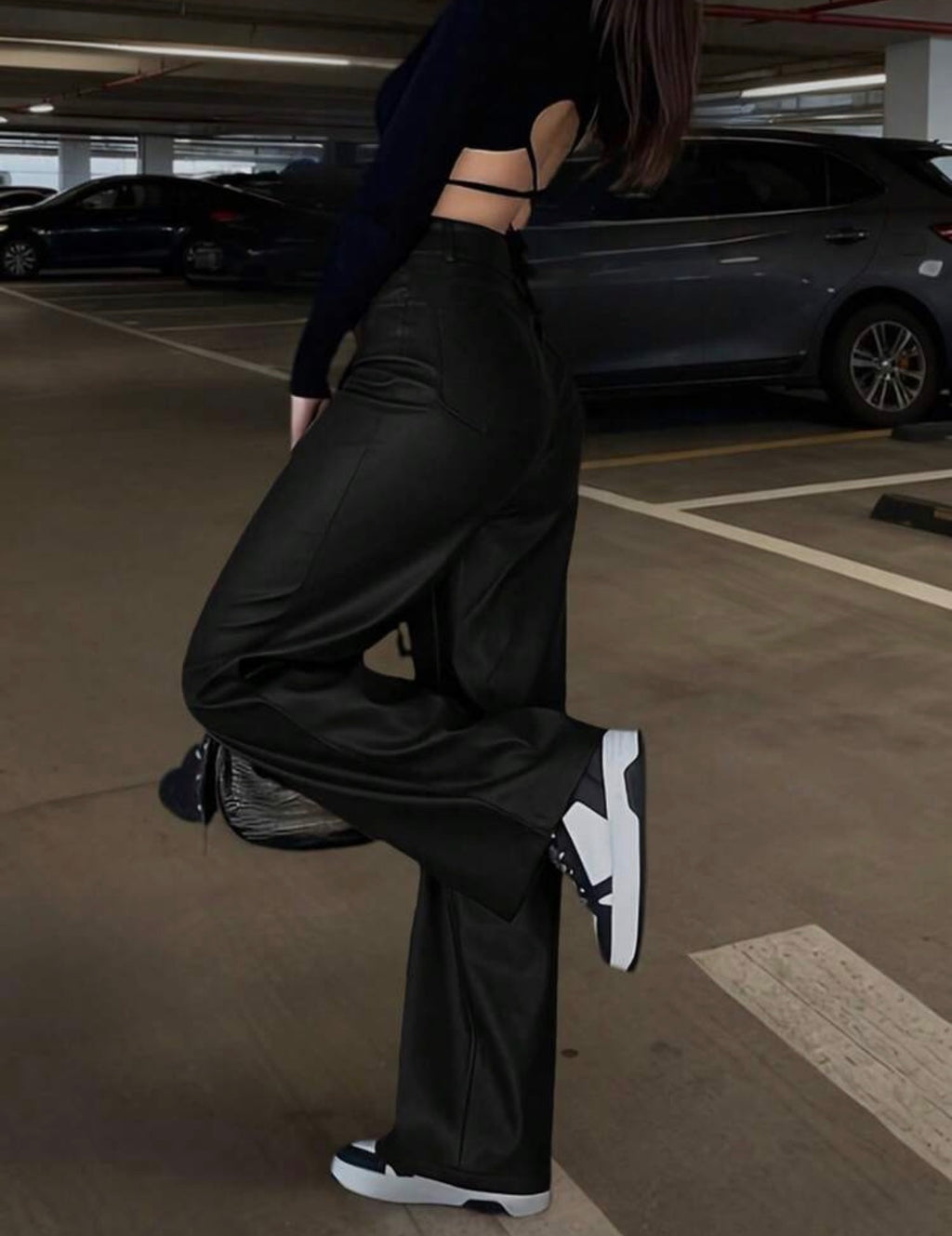 Pantalon de cuerina negro