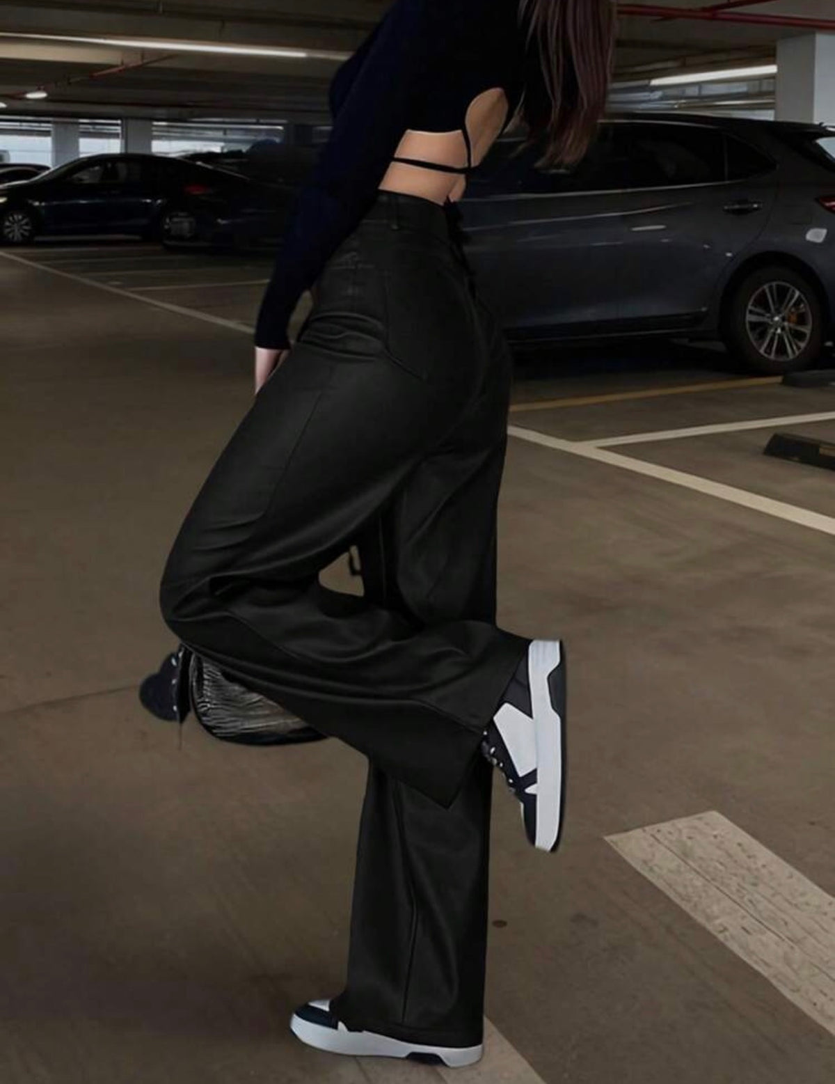 Pantalon de cuerina negro