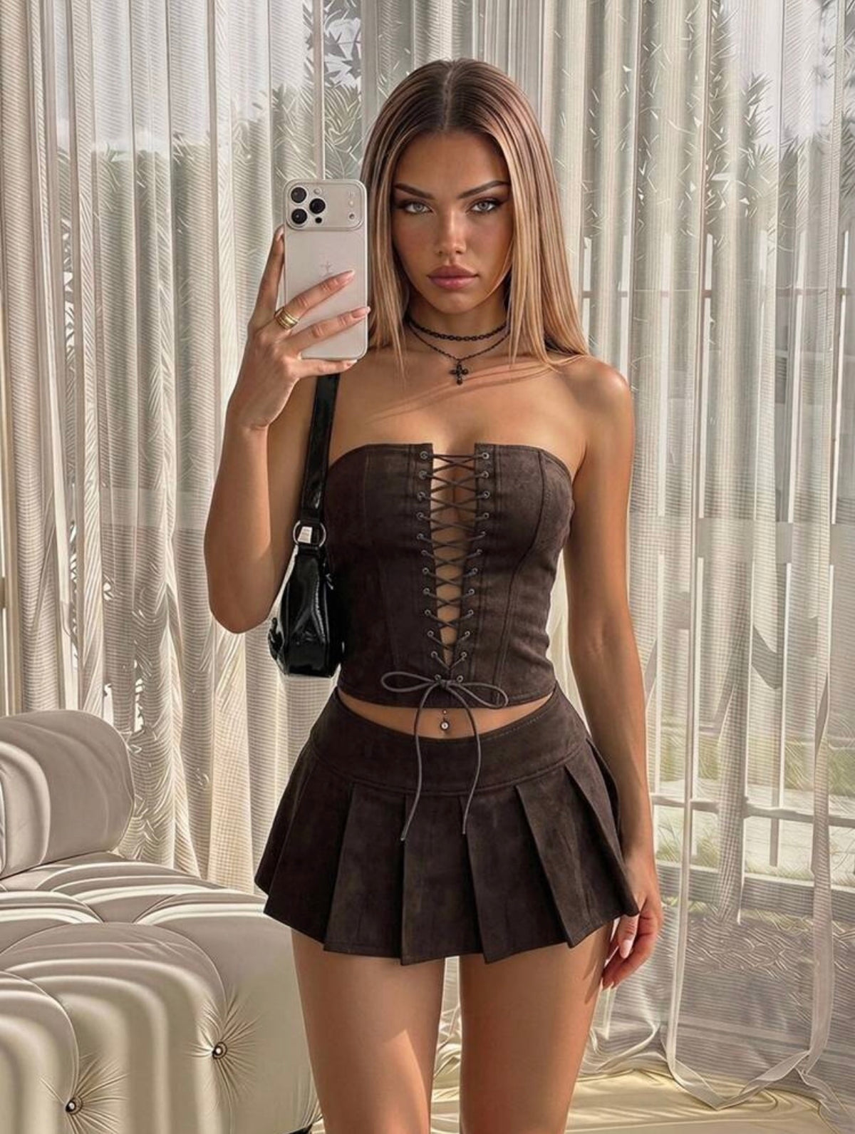 Conjunto de top y falda marron