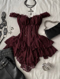Vestido de corset con short vinotinto