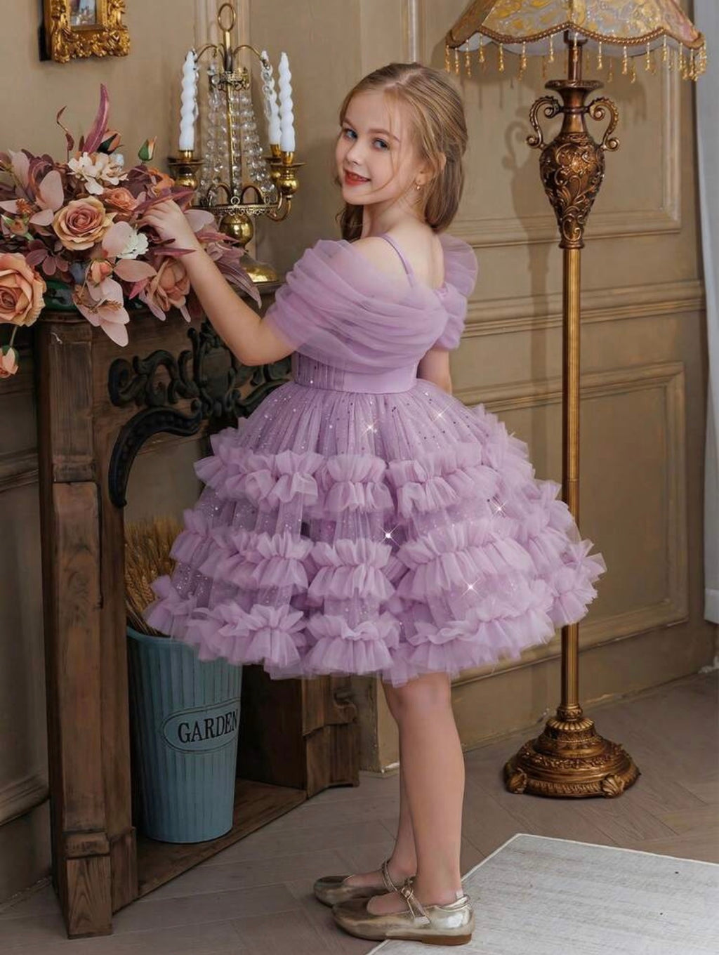 Vestido purpura para niña con forro y tull