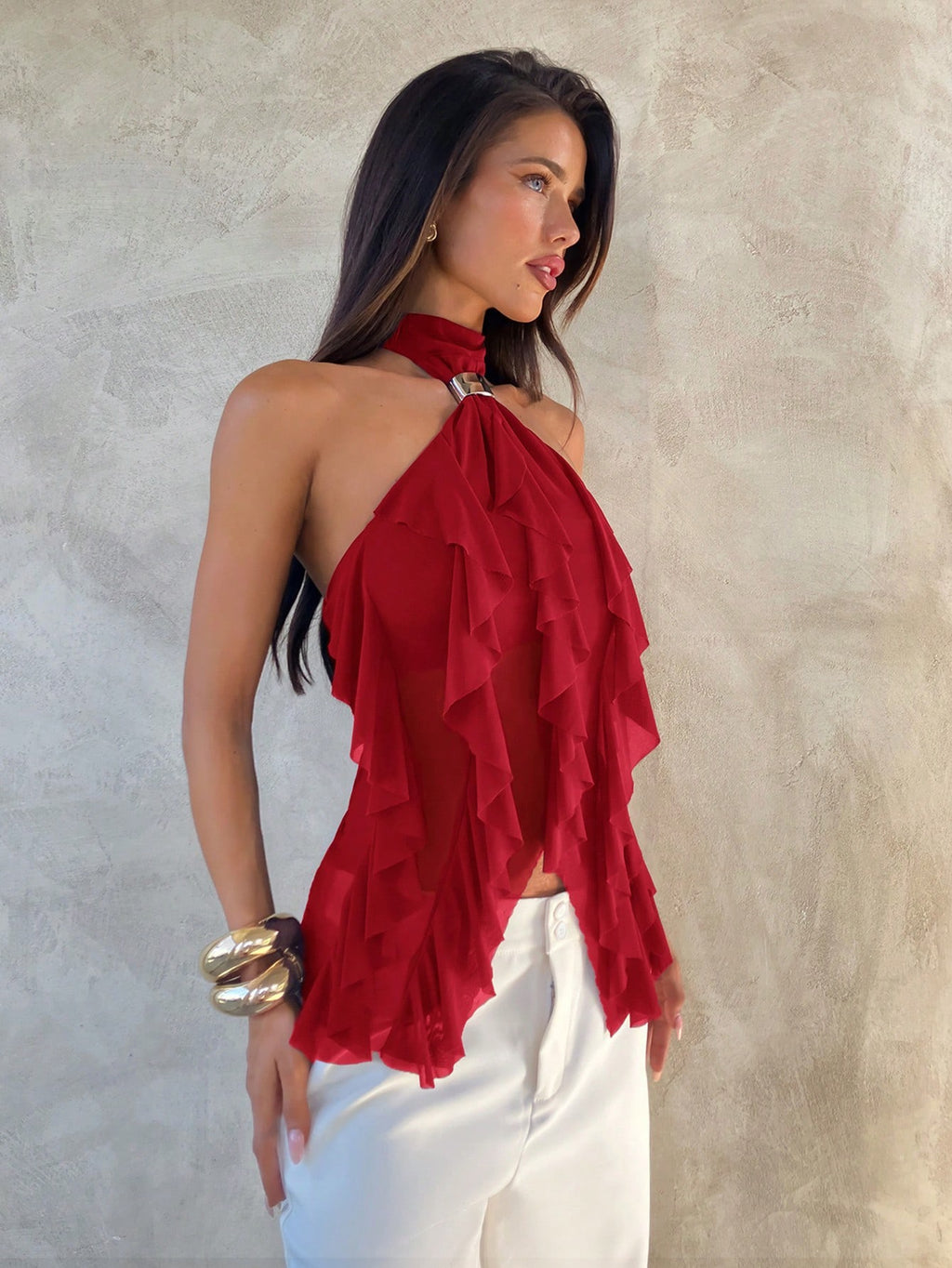 Blusa de cuello alto rojo