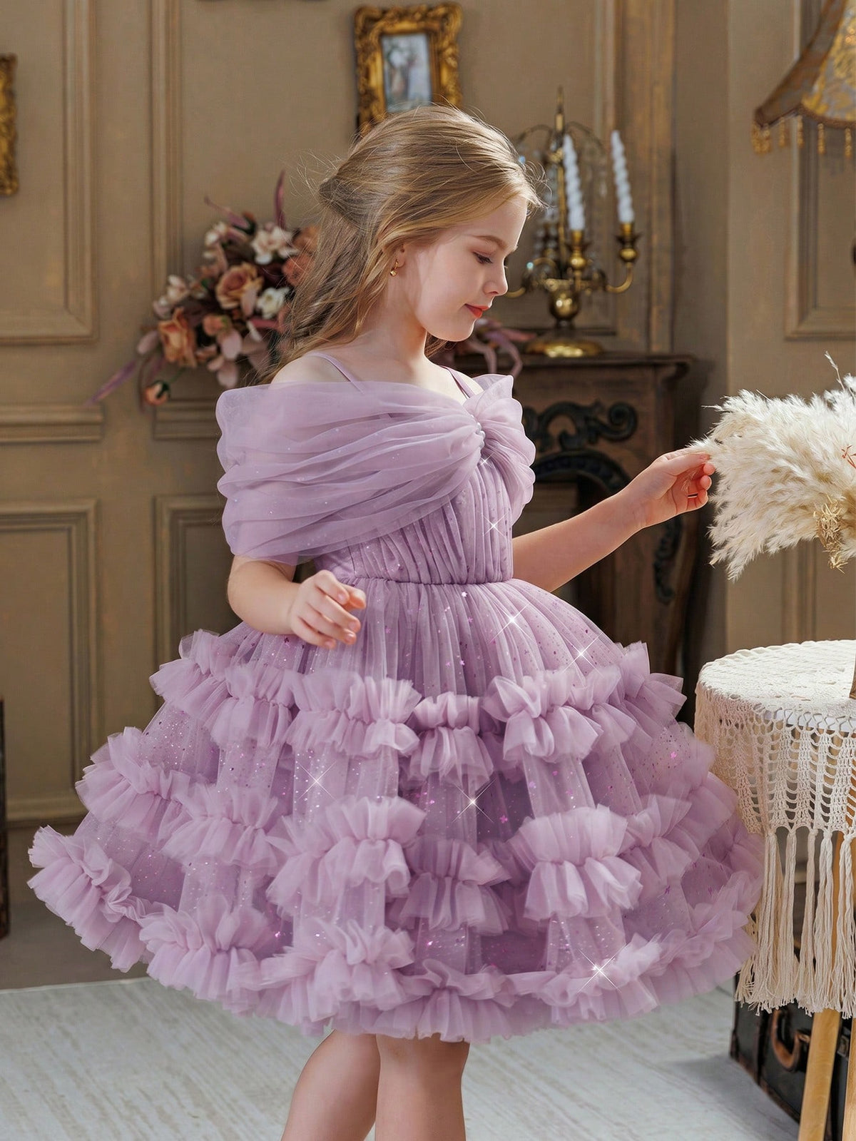 Vestido purpura para niña con forro y tull