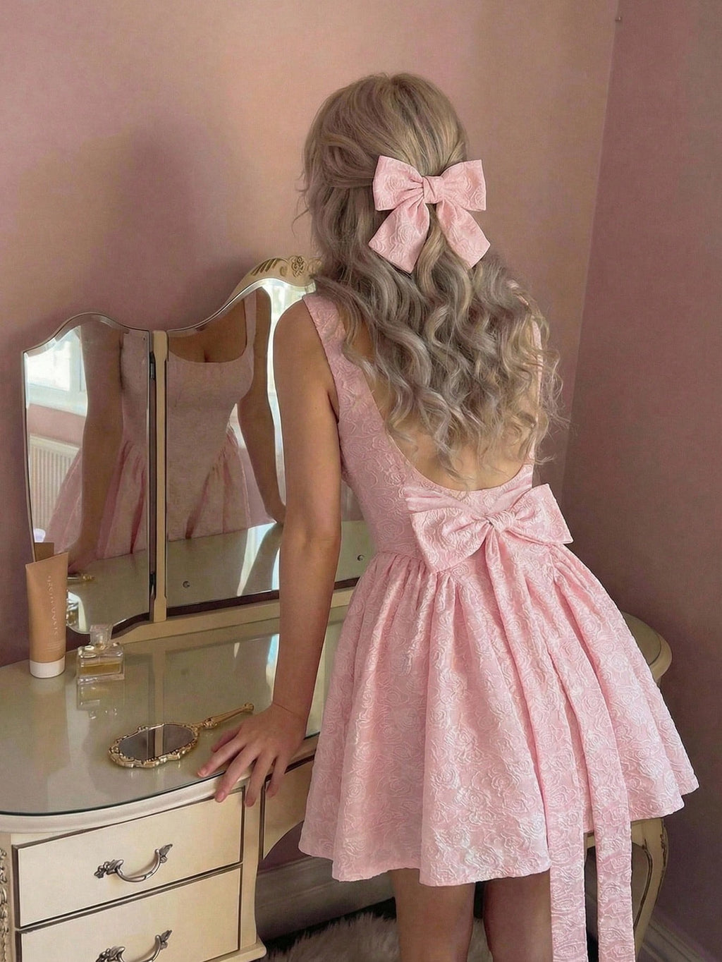 Vestido rosa de jacquard