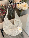Bolso tejido tipo playero con flor
