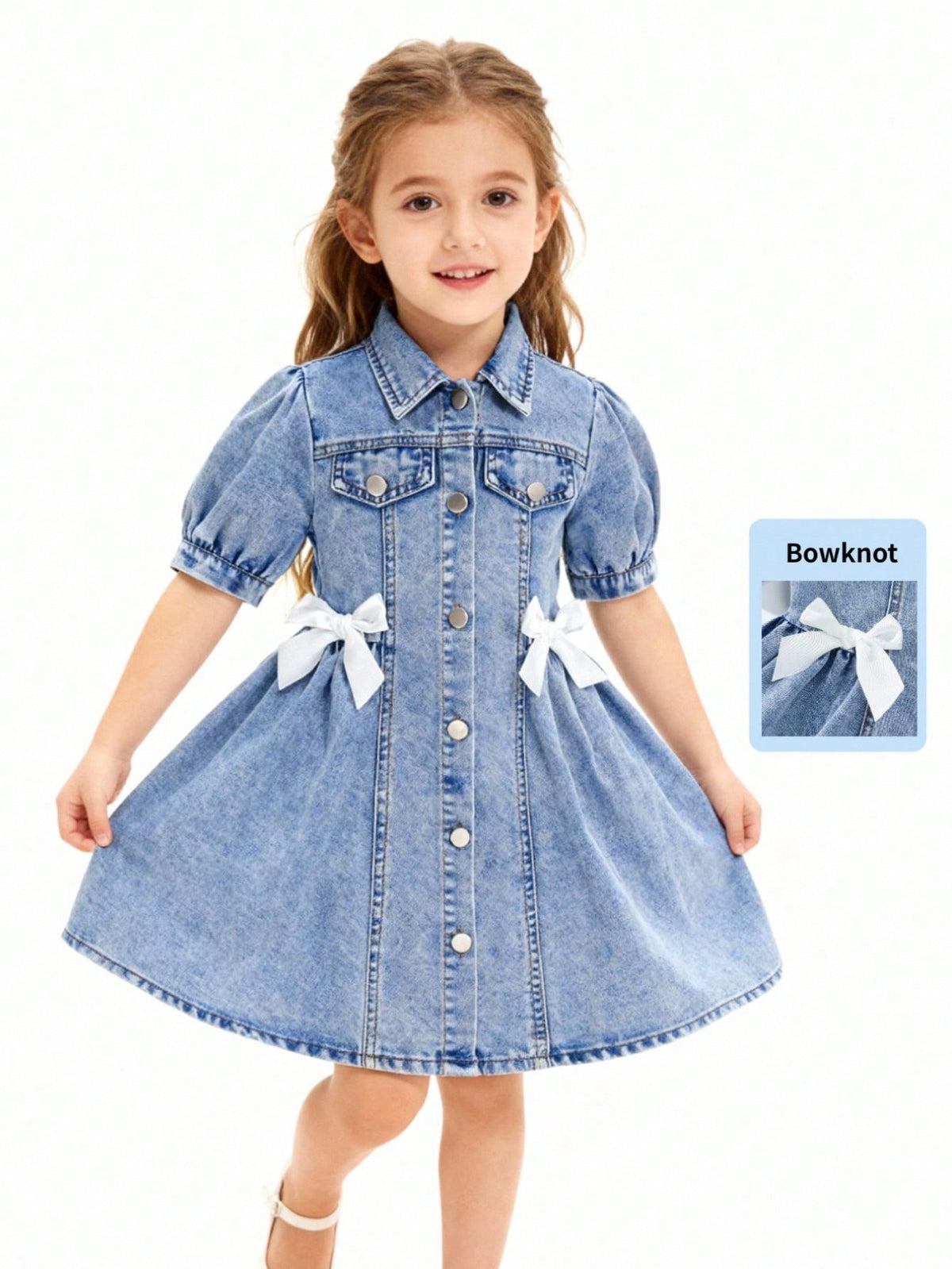 Vestido de jean con lazo blanco