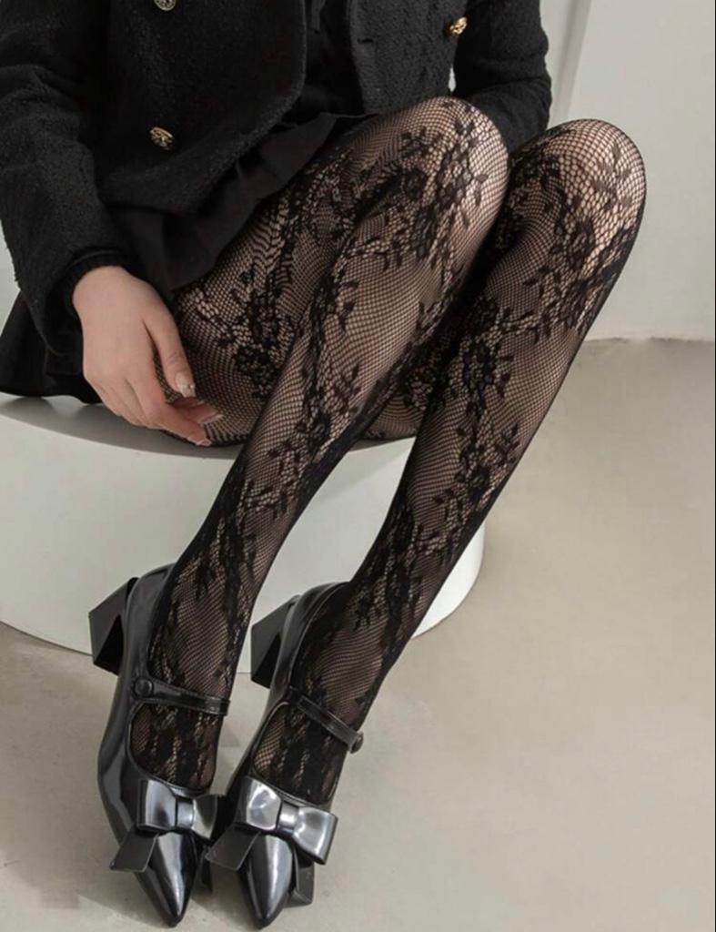 Panty negro encaje floral