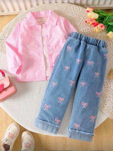 Conjunto de camisa rosa con jean