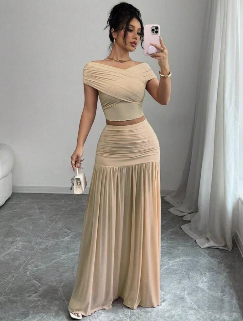 Conjunto de falda larga caqui