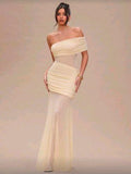 Vestido largo beige de malla M