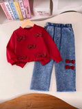 Conjunto sueter vinotinto de lazos