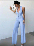 Conjunto de chaleco largo azul