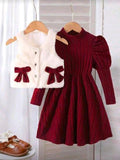 Vestido con chaleco peludi vinotinto