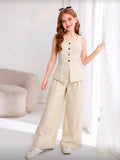 Conjunto de chaleco largo beige