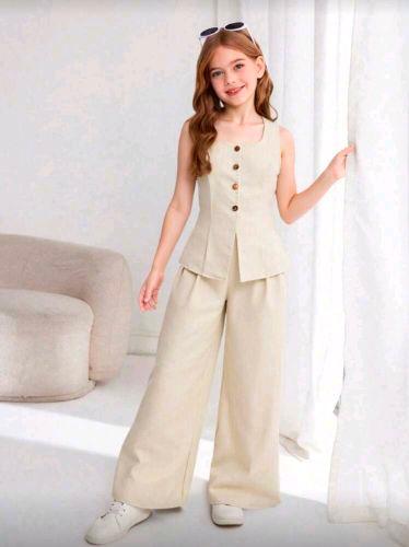 Conjunto de chaleco largo beige