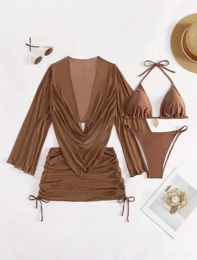 Traje de baño con salida marron