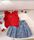 Conjunto de falda de jean con cerezas T4