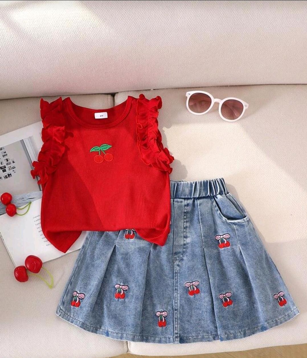 Conjunto de falda de jean con cerezas T4
