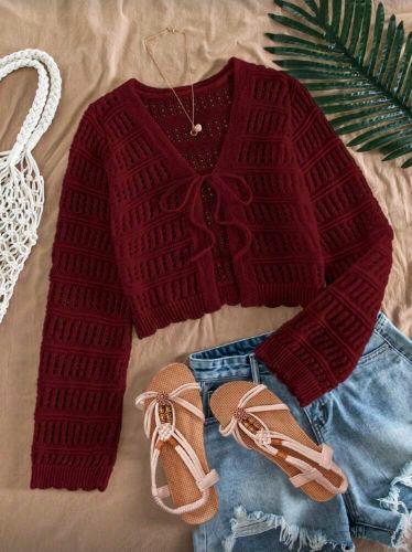Cardigan vinotinto tejido