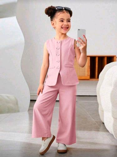 Conjunto rosa de chaleco largo