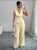 Conjunto de chaleco largo amarillo L pastel