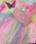 Vestido rosa con tutu se arco iris 7Y