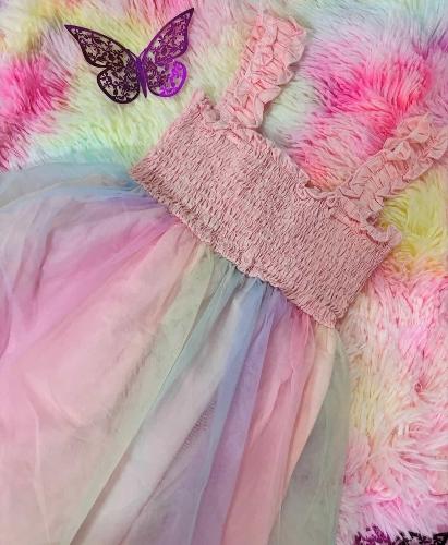 Vestido rosa con tutu se arco iris 7Y
