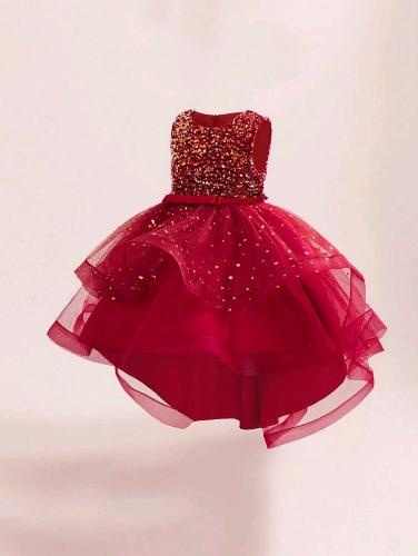 Vestido rojo de lentejuela con cola T9
