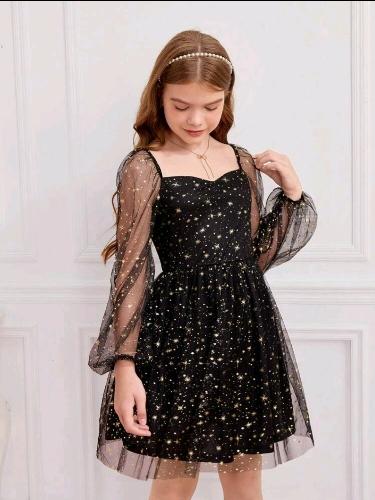 Vestido negro con estrellas doradas 8y-13y