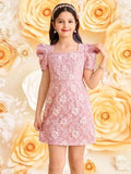 Vestido floral rosa T 8 a 12