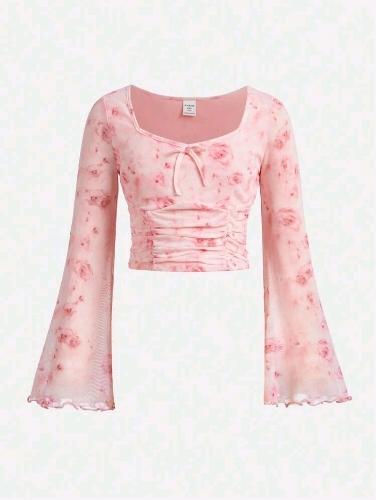 Blusa manga larga rosa T 8-12y